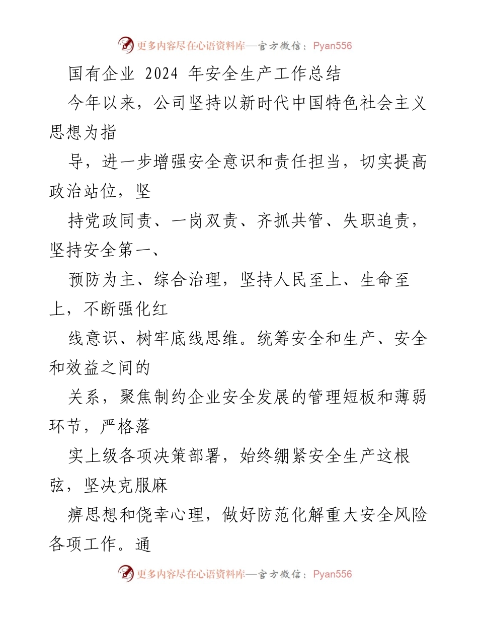 [工作总结] 国有企业 - 2024年安全生产工作总结报告.docx_第1页