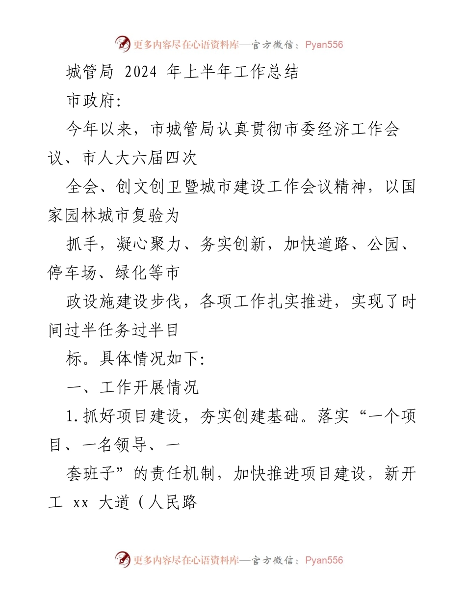 [工作总结] 城管局2024年上半年 - 城管局2024年上半年工作总结与成效分析.docx_第1页