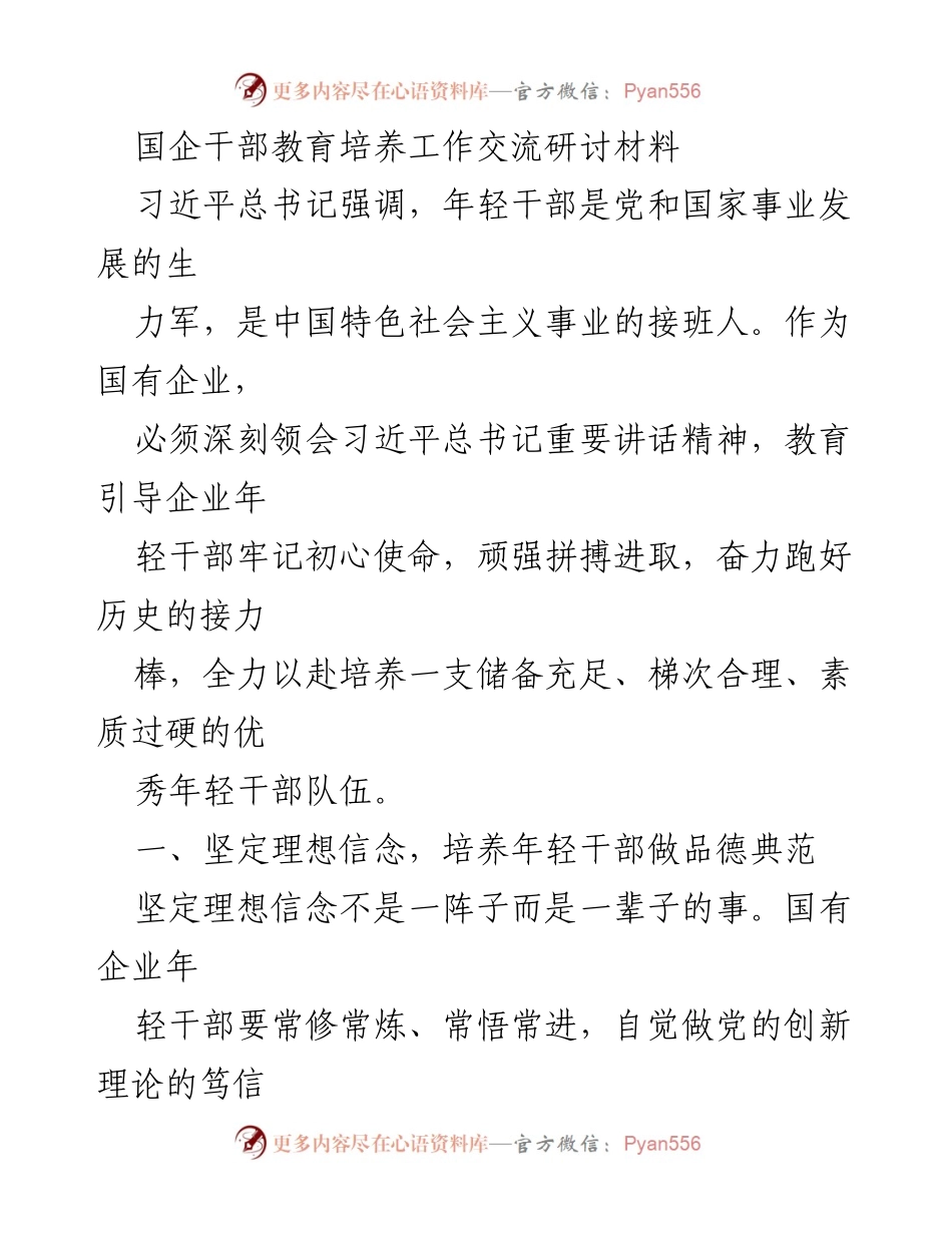 [工作总结] 国企干部教育培训 - 培养年轻干部的理想信念与能力提升.docx_第1页