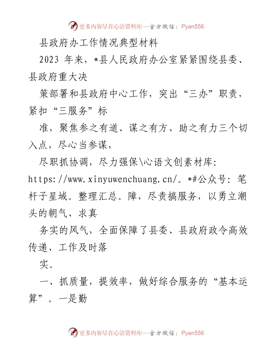 [工作总结] 县政府办 - 2023年县政府办公室工作情况总结与成效分析.docx_第1页