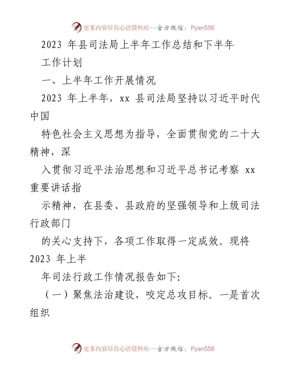 [工作总结] 司法局 - 2023年上半年司法局工作总结与下半年工作计划_1.docx_第1页