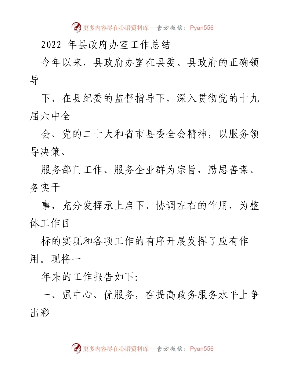 [工作总结] 县政府办室 - 2022年度县政府办室工作总结报告.docx_第1页