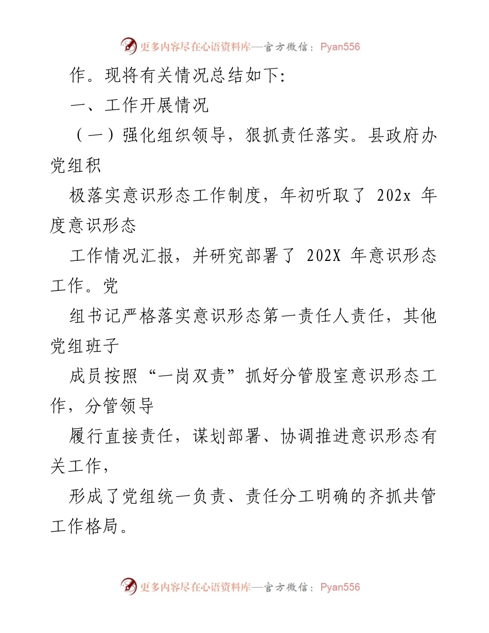 [工作总结] 县政府办 - 202X年意识形态工作总结报告.docx_第2页