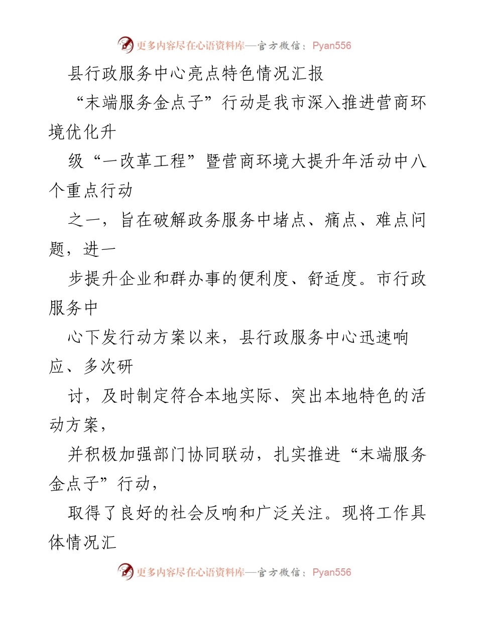 [工作总结] 县行政服务中心 - “末端服务金点子”行动实施情况汇报.docx_第1页