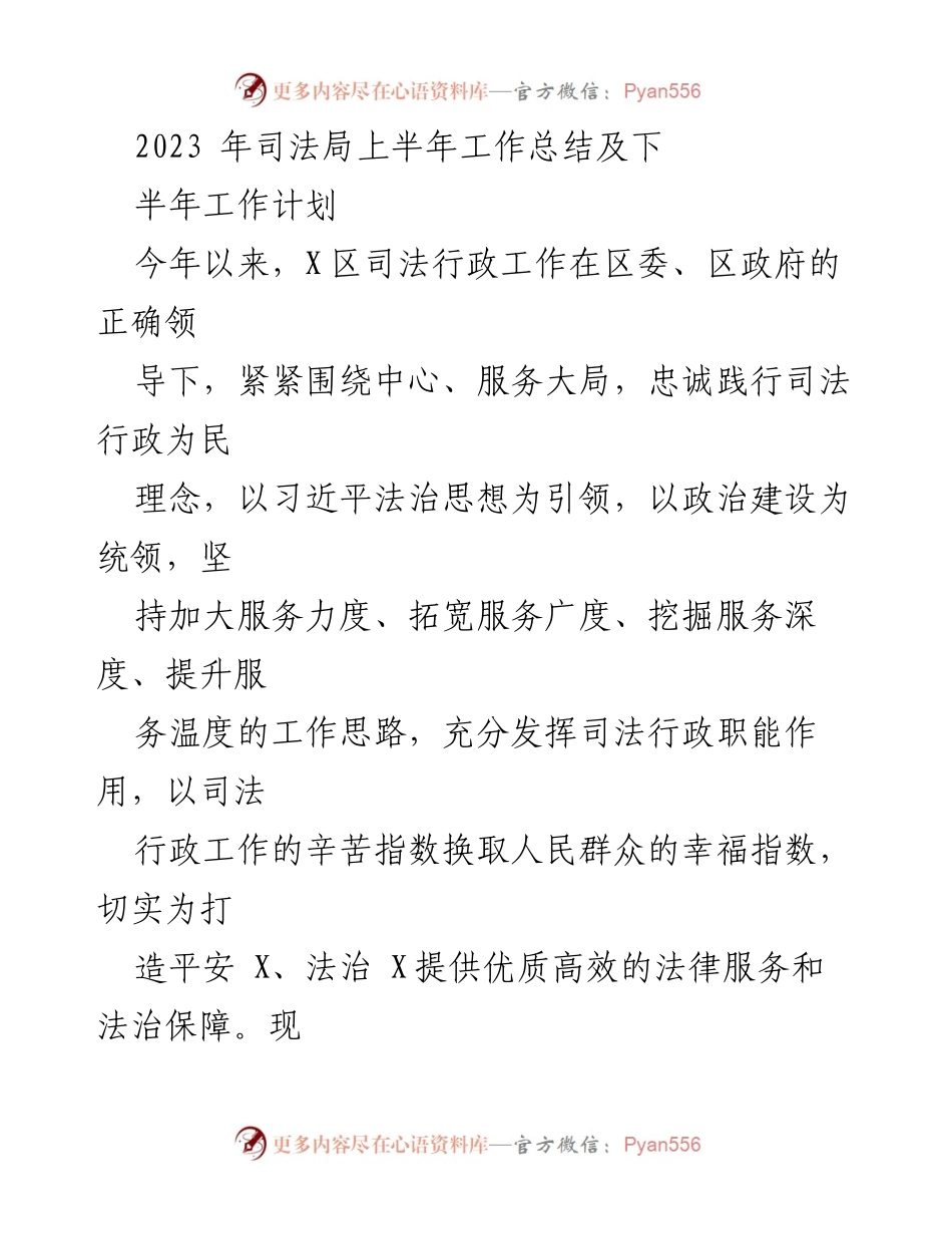 [工作总结] 司法局 - 2023年上半年工作总结及下半年工作计划.docx_第1页