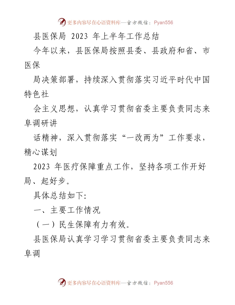 [工作总结] 县医保局 - 2023年上半年医保工作总结与成效分析.docx_第1页
