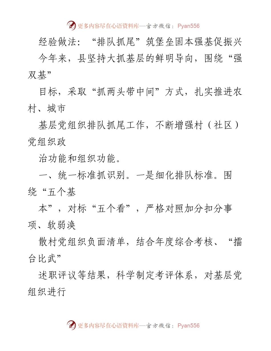 [工作总结] 基层党建 - “排队抓尾”推动基层党组织振兴工作总结.docx_第1页