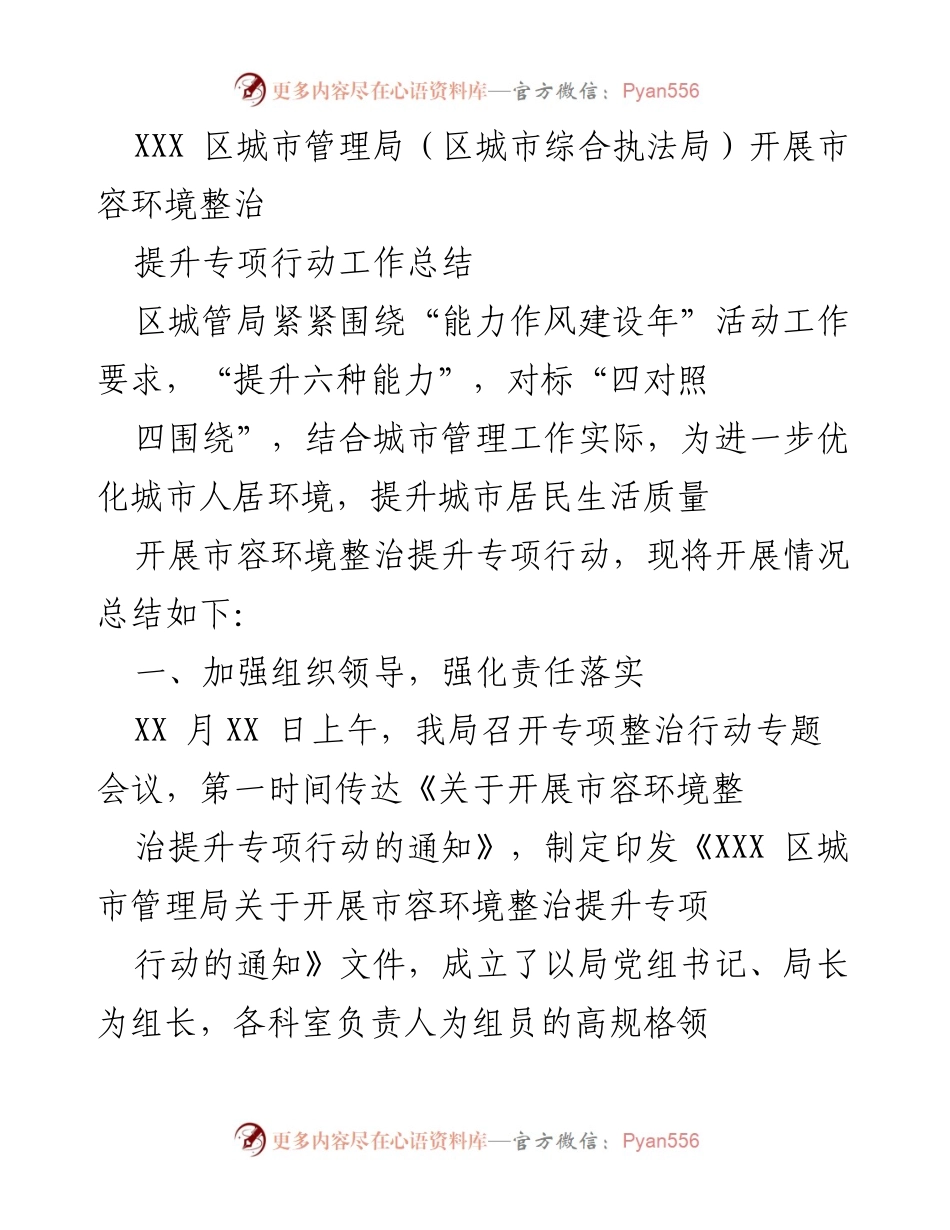 [工作总结] 城市管理局 - 市容环境整治提升专项行动工作总结_1.docx_第1页