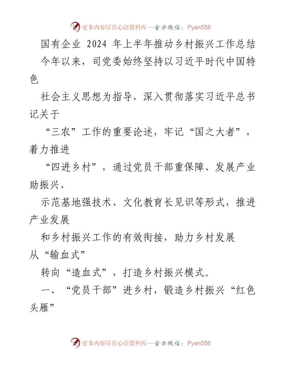 [工作总结] 国有企业 - 2024年上半年乡村振兴工作总结.docx_第1页