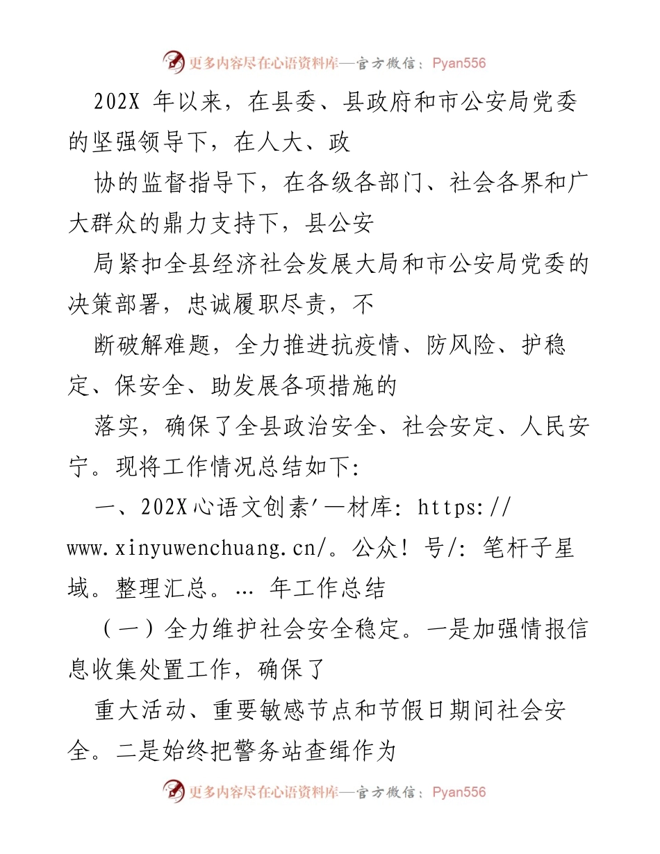 [工作总结] 县公安局年度工作 - 202X年县公安局工作总结报告.docx_第1页