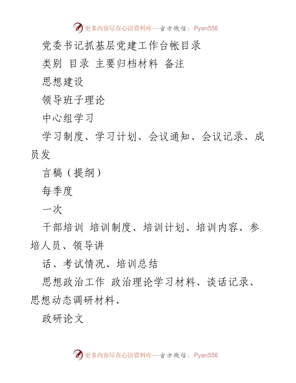 [工作总结] 基层党建工作 - 党委书记抓基层党建工作台帐目录.docx_第1页