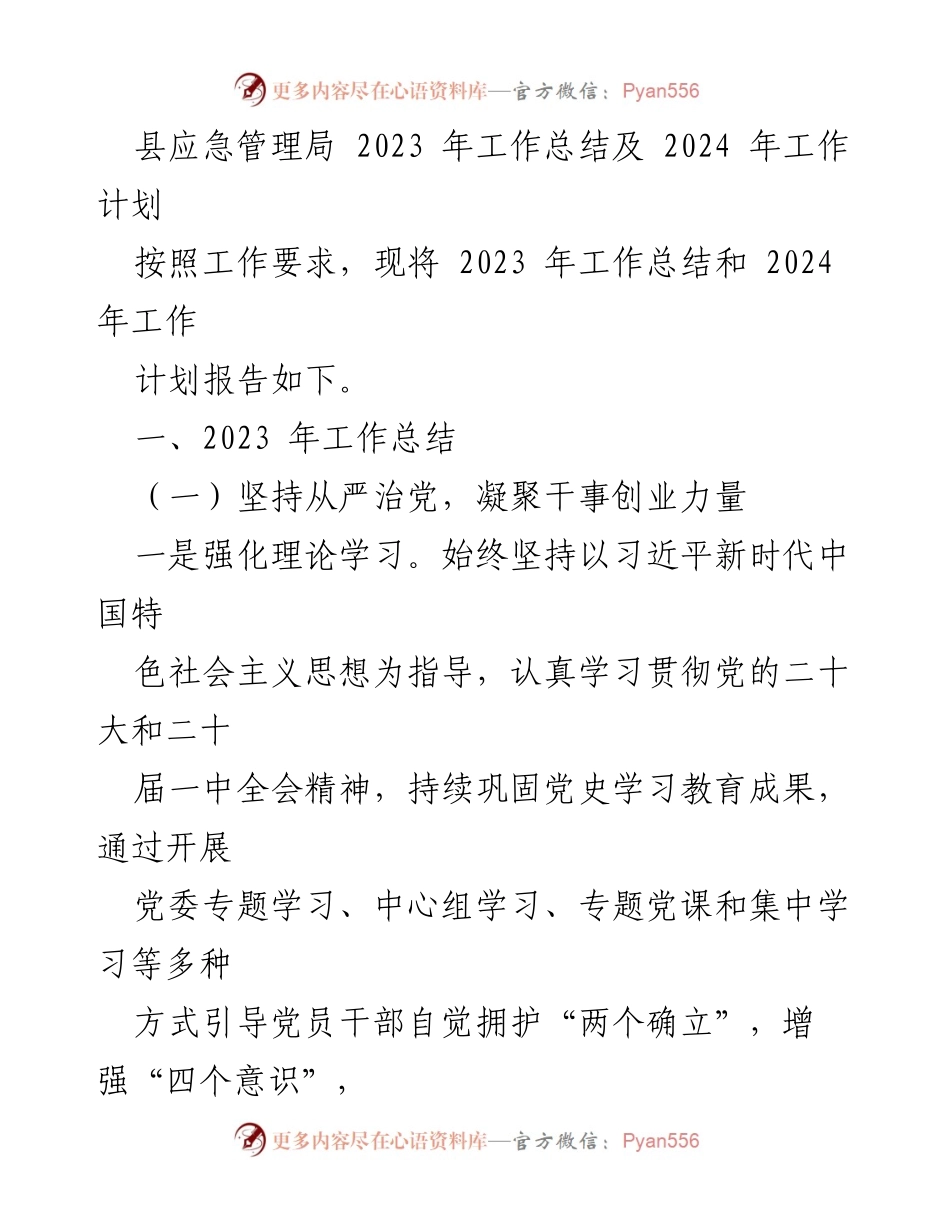 [工作总结] 县应急管理局 - 2023年工作总结与2024年工作计划_2.docx_第1页