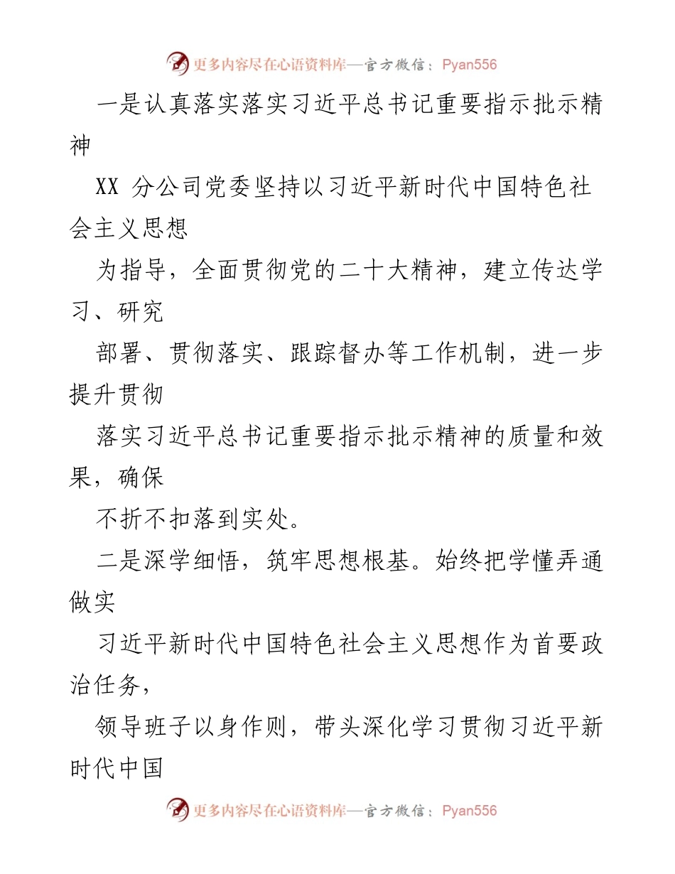 [工作总结] 国企公司 - 贯彻落实习近平总书记重要指示批示情况总结报告.docx_第2页