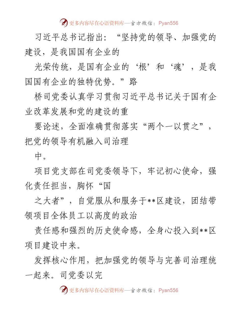 [工作总结] 国企党建与项目建设 - 党建引领项目建设：提升国企发展质量与社会效益.docx_第2页