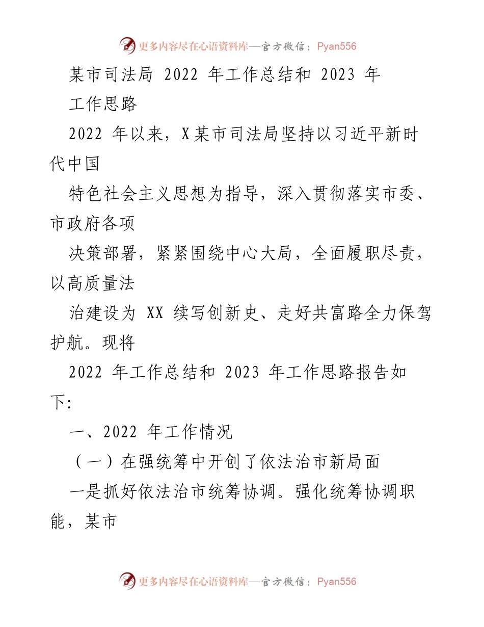 [工作总结] 司法局年度总结 - 2022年某市司法局工作总结与2023年工作思路.docx_第1页
