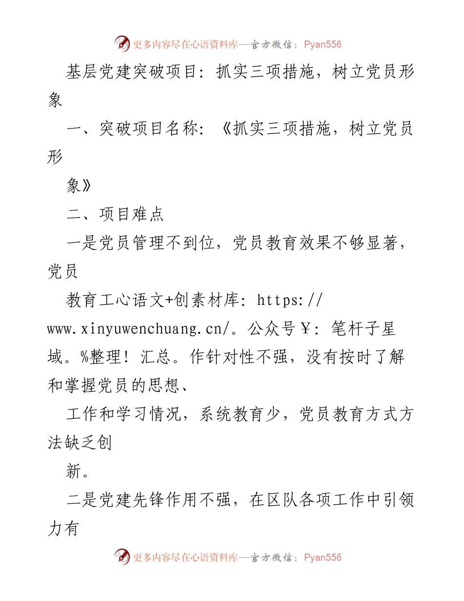 [工作总结] 基层党建 - 抓实三项措施，树立党员形象_2.docx_第1页