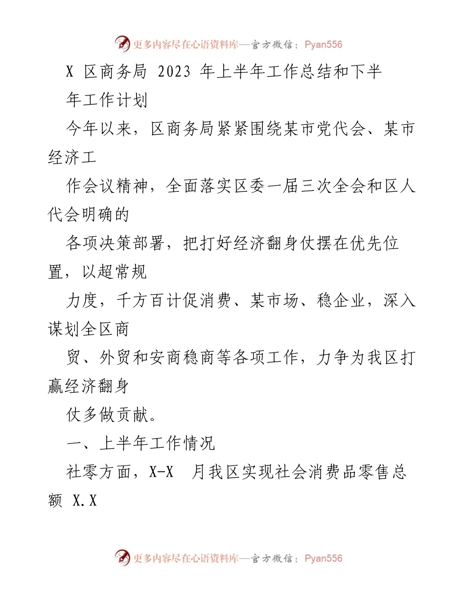 [工作总结] 商务局 - 2023年上半年工作总结与下半年工作计划.docx_第1页