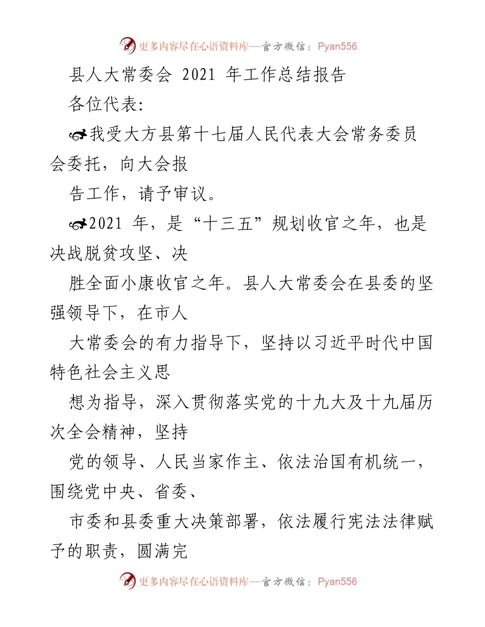 [工作总结] 县人大常委会 - 2021年工作总结报告.docx_第1页