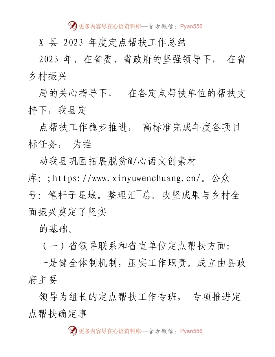 [工作总结] 定点帮扶 - X 县2023年度定点帮扶工作总结.docx_第1页