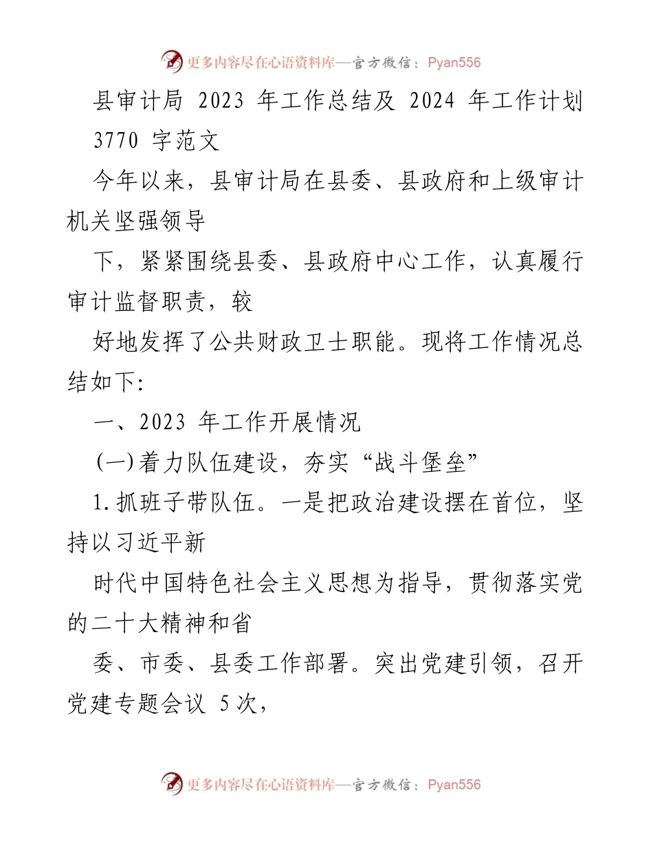 [工作总结] 审计局 - 2023年工作总结与2024年工作计划_1.docx_第1页