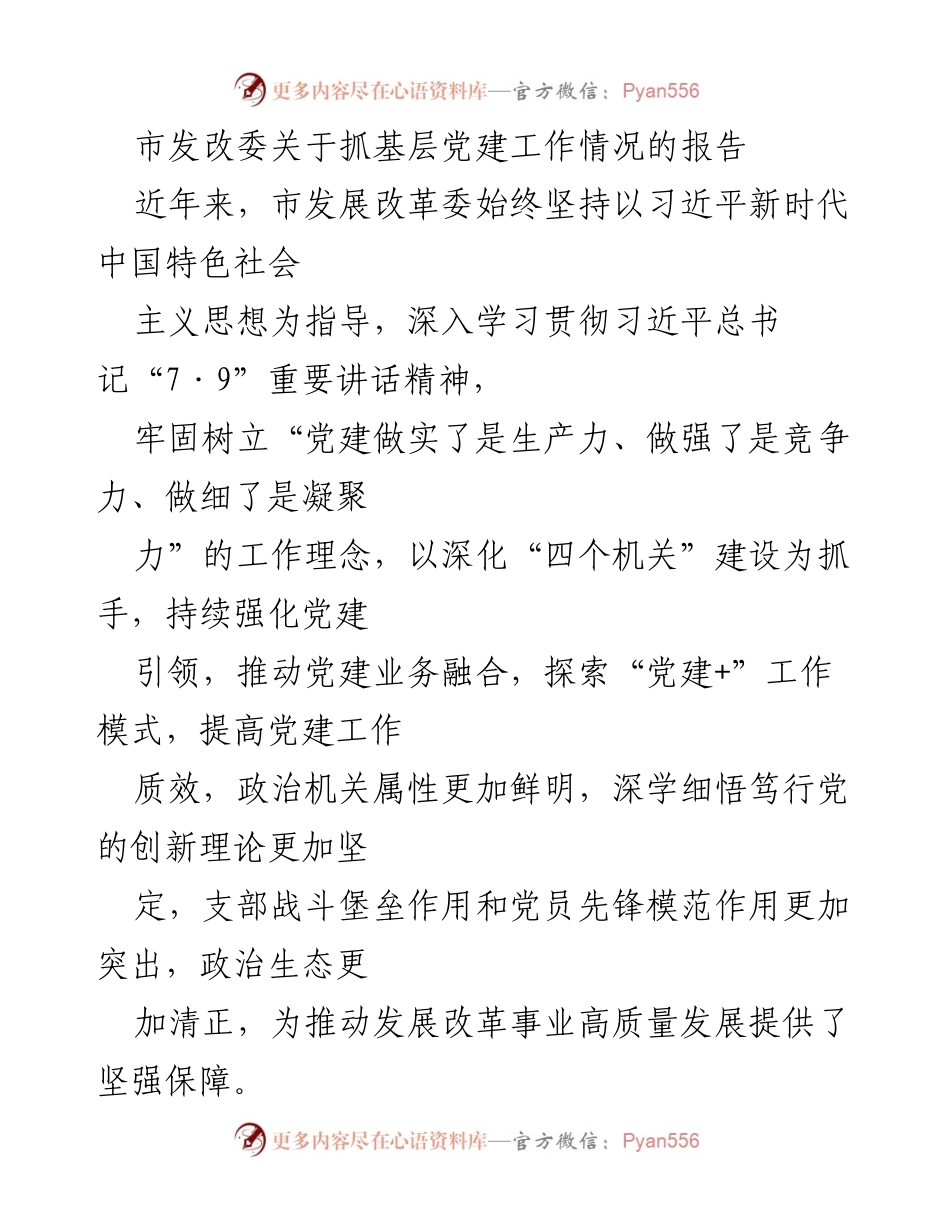 [工作总结] 市发改委 - 基层党建工作情况报告.docx_第1页