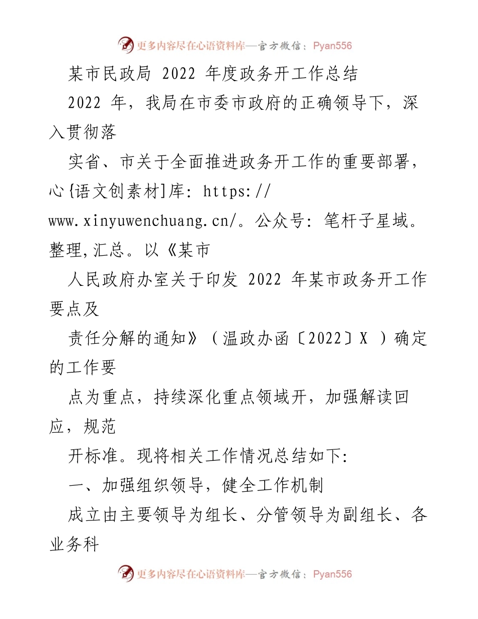 [工作总结] 市民政局 - 2022年度政务公开工作总结.docx_第1页