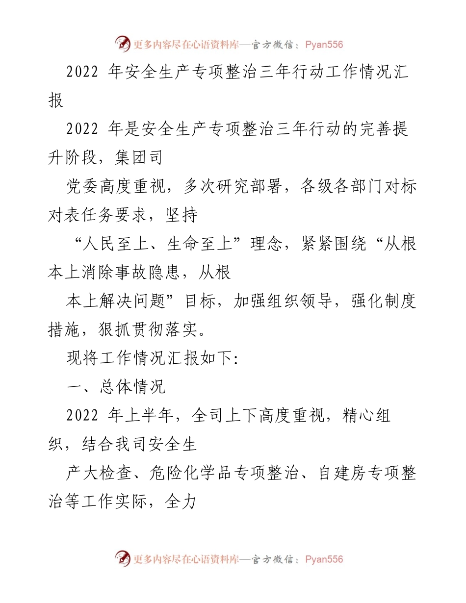 [工作总结] 安全生产专项整治 - 2022年安全生产专项整治三年行动工作情况汇报_1.docx_第1页