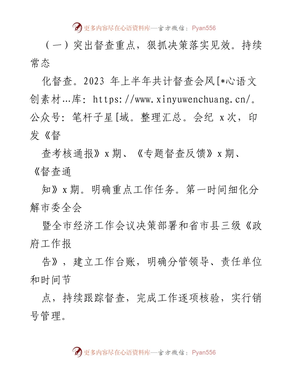 [工作总结] 市委市政府督查局 - 2023年上半年工作总结与下半年谋划_1.docx_第2页