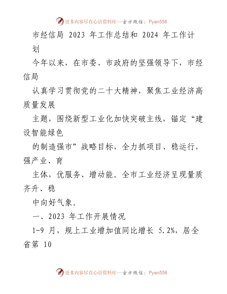 [工作总结] 市经信局 - 2023年工作总结与2024年工作计划.docx_第1页