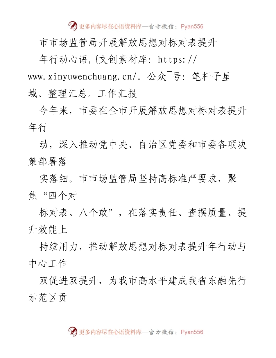 [工作总结] 市市场监管局 - 解放思想对标对表提升年行动工作汇报.docx_第1页