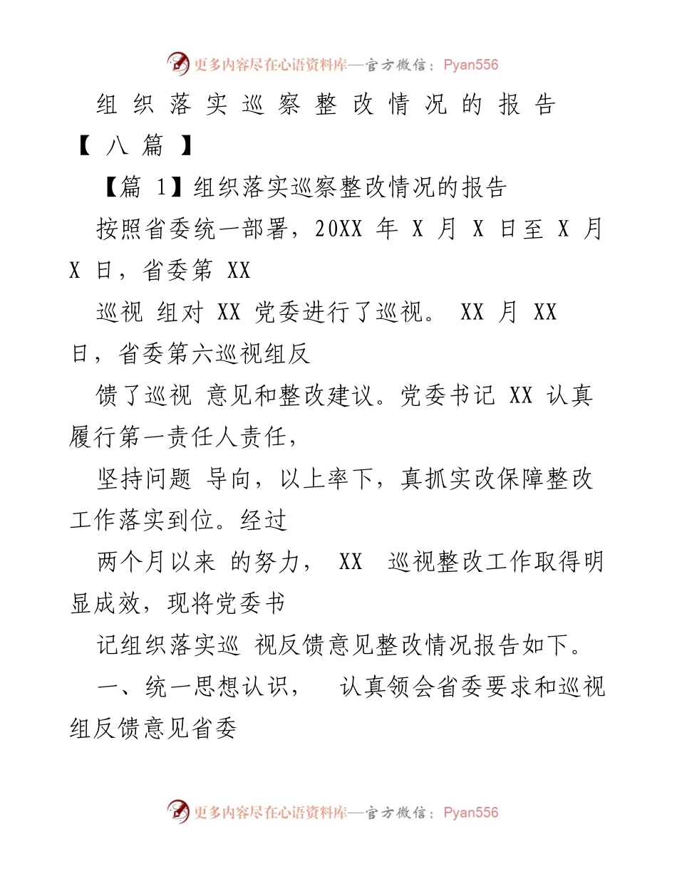 [工作总结] 巡视整改 - 巡视整改工作落实情况报告.docx_第1页