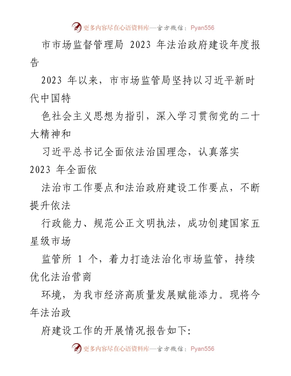 [工作总结] 市市场监督管理局 - 2023年法治政府建设年度报告_1.docx_第1页