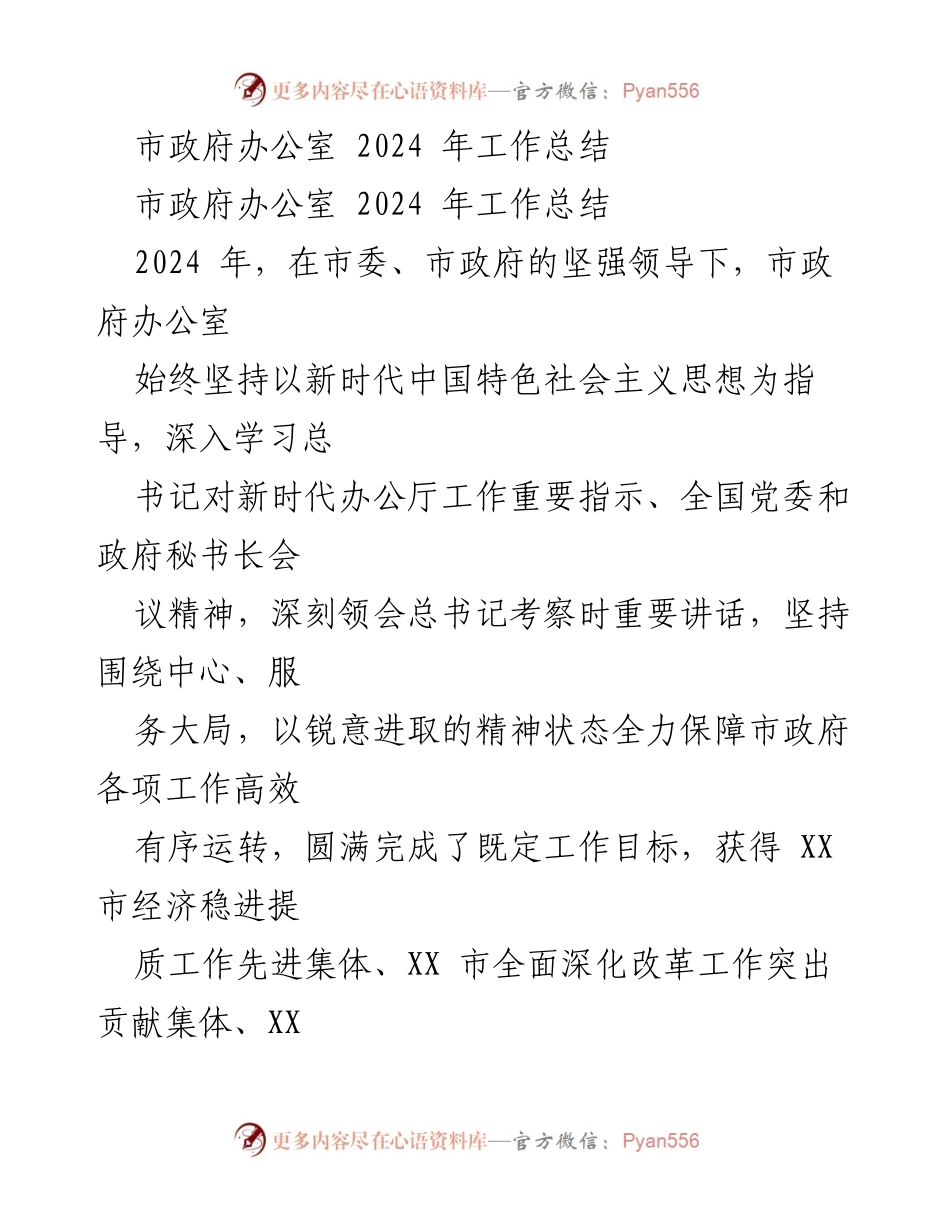 [工作总结] 市政府办公室 - 2024年工作总结与成就回顾.docx_第1页