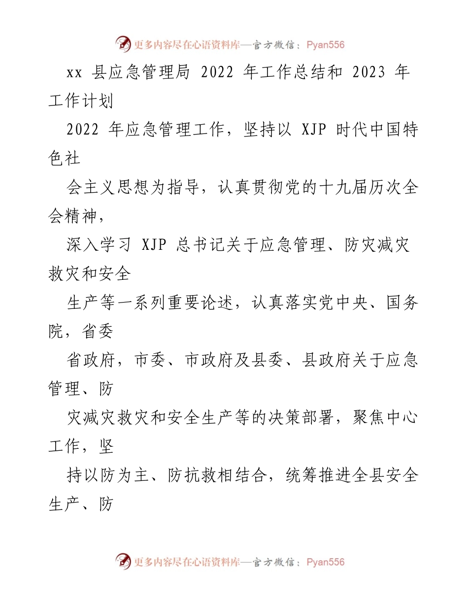 [工作总结] 年度工作总结会议 - xx县应急管理局2022年工作总结与2023年工作计划.docx_第1页