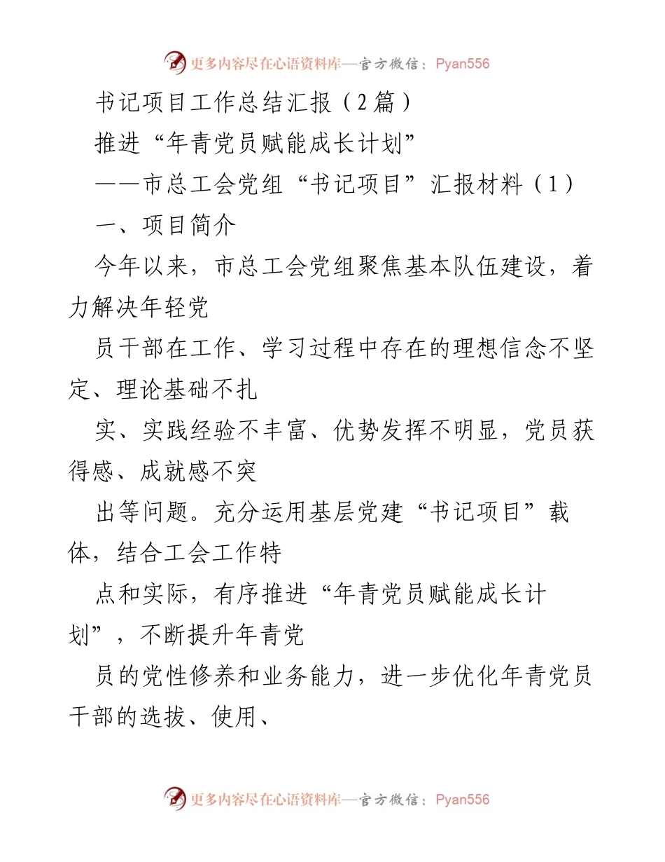 [工作总结] 市总工会 - 年青党员赋能成长计划推进工作总结.docx_第1页