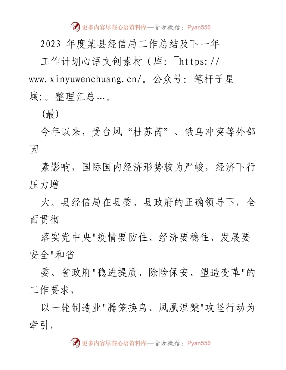 [工作总结] 年度工作总结 - 2023年度某县经信局工作总结与2024年工作计划.docx_第1页