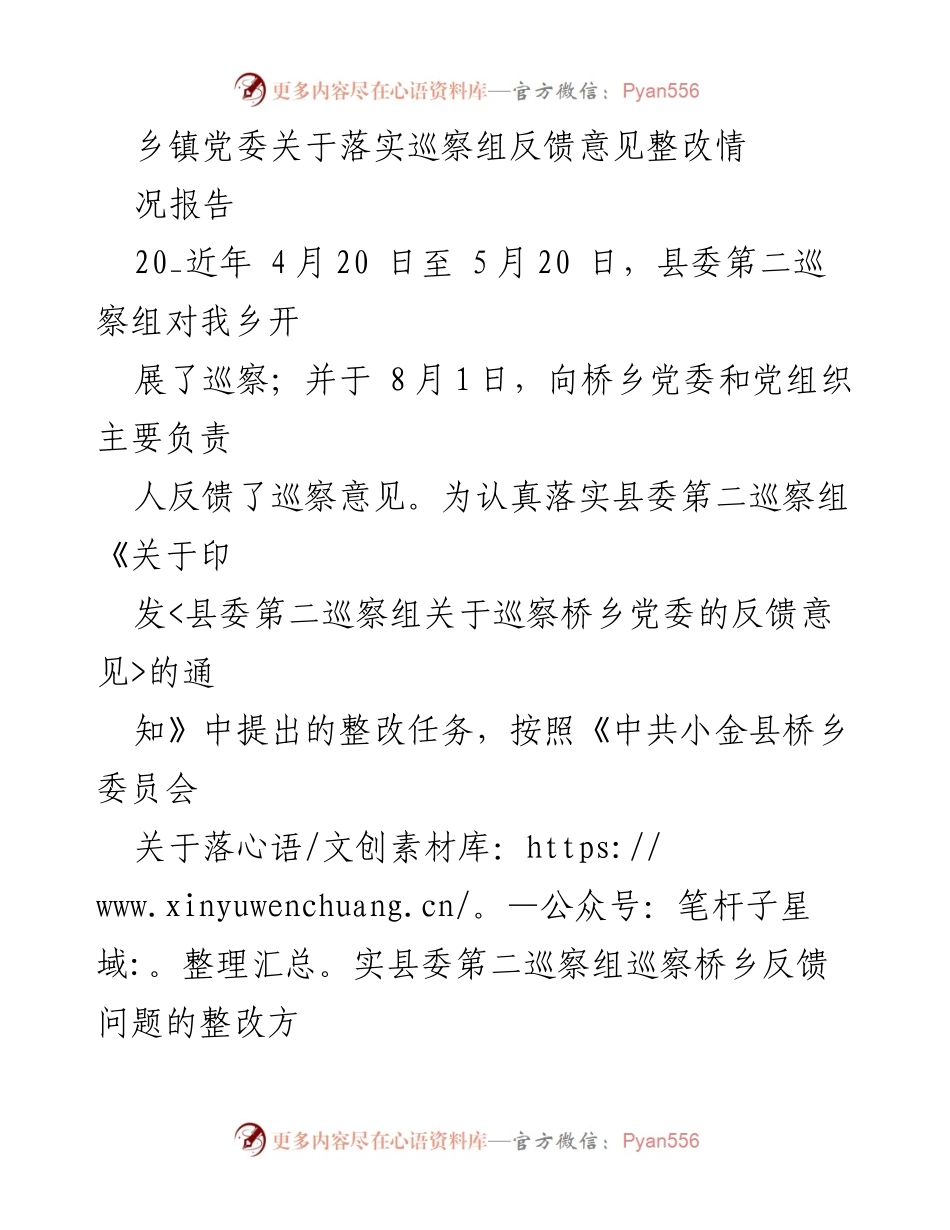 [工作总结] 巡察整改 - 桥乡党委巡察反馈意见整改情况报告.docx_第1页