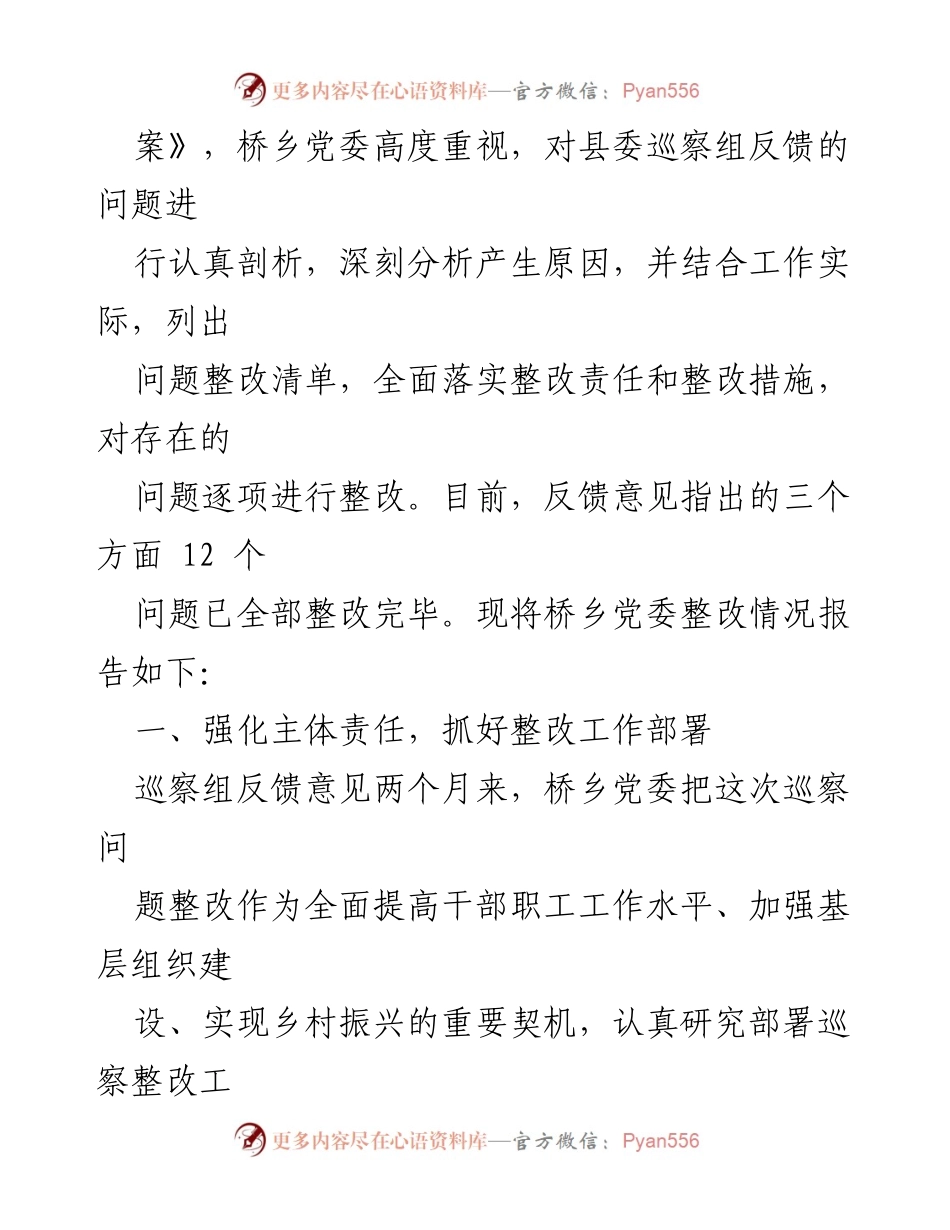 [工作总结] 巡察整改 - 桥乡党委巡察反馈意见整改情况报告.docx_第2页
