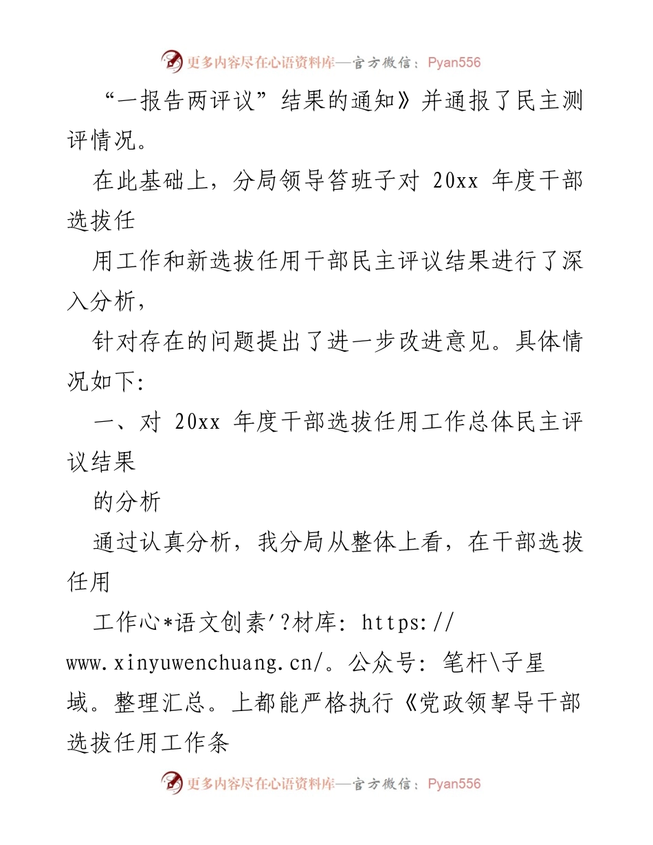 [工作总结] 干部选拔任用 - “一报告两评议”结果分析与改进措施报告.docx_第2页