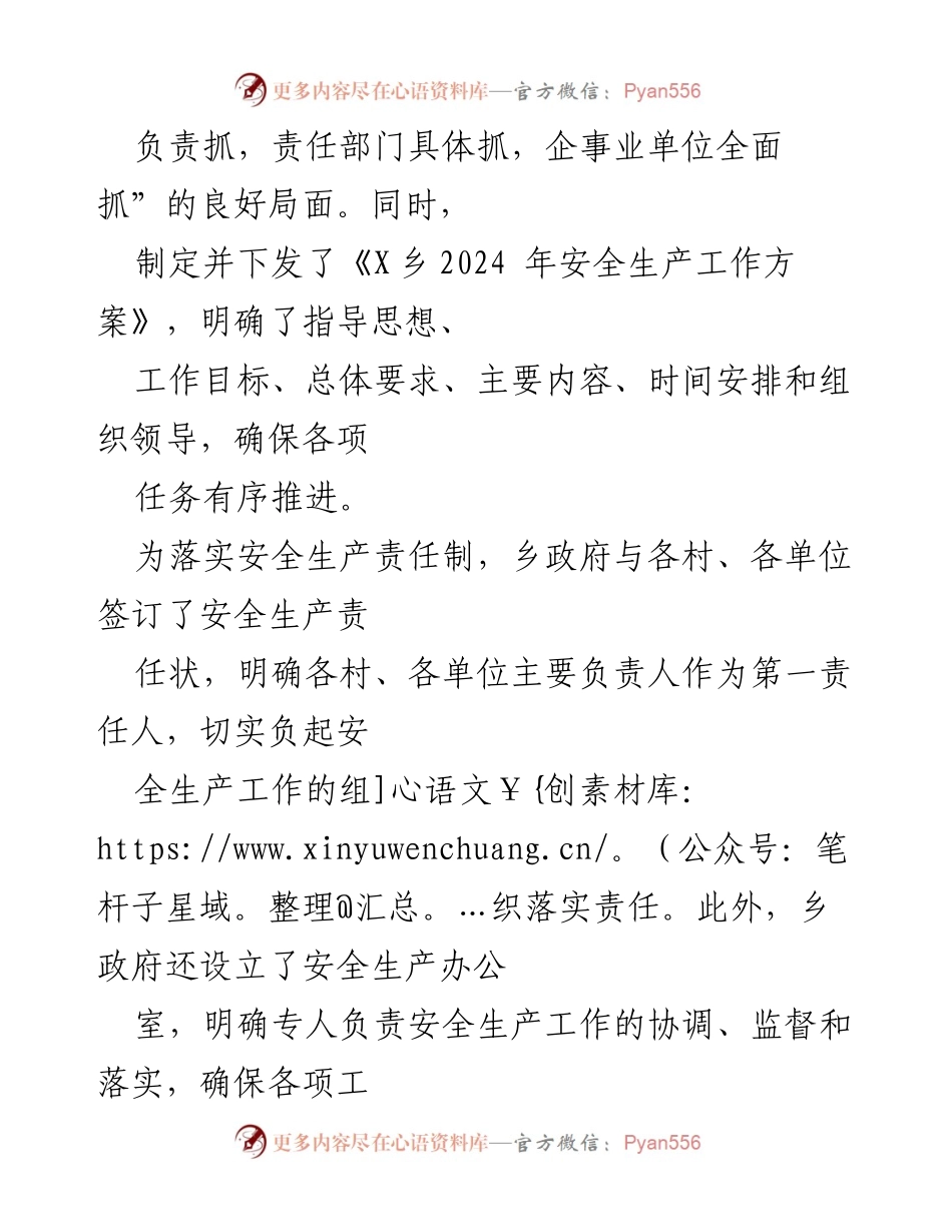 [工作总结] 安全生产工作 - X乡2024年安全生产工作情况汇报.docx_第2页