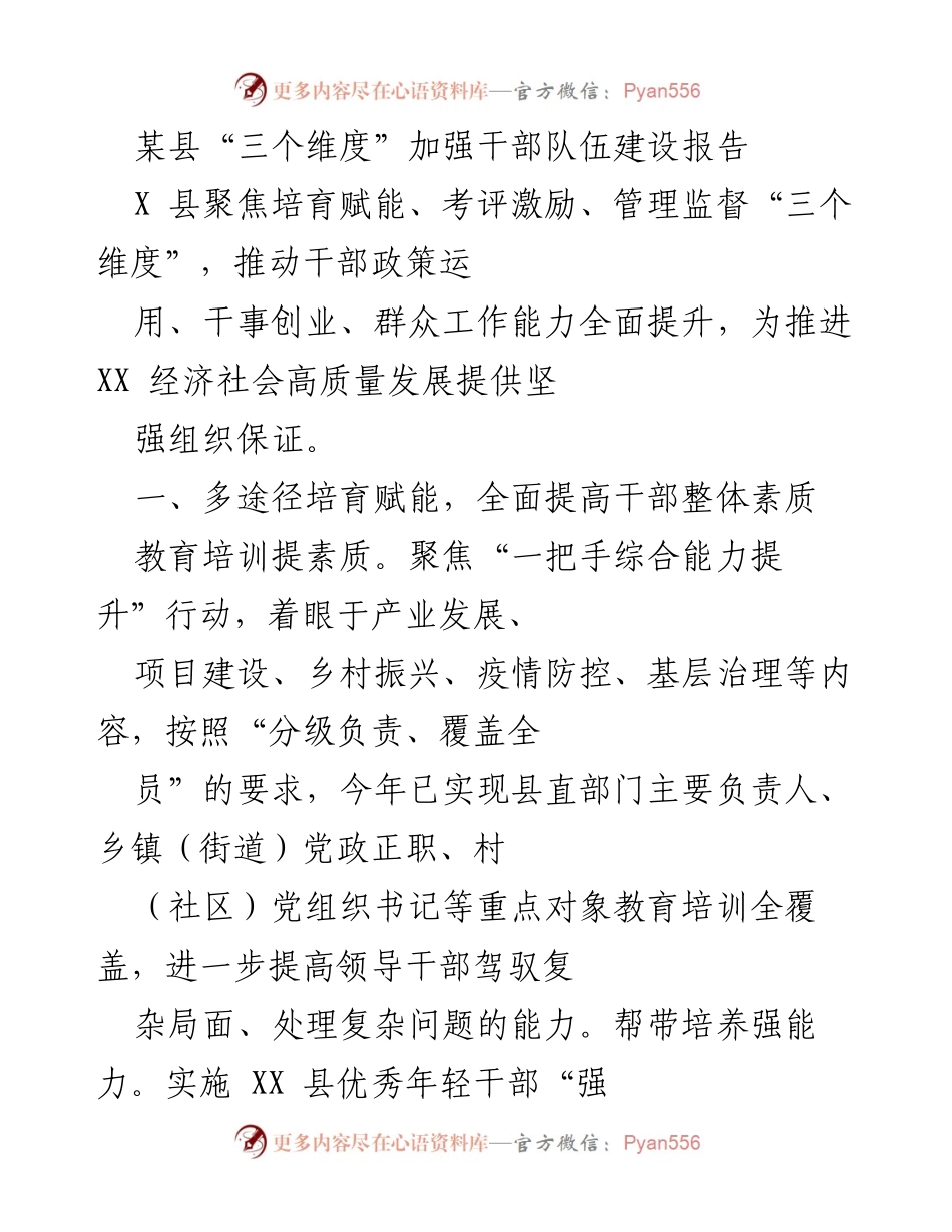 [工作总结] 干部队伍建设 - 加强干部队伍建设的“三个维度”实践报告.docx_第1页