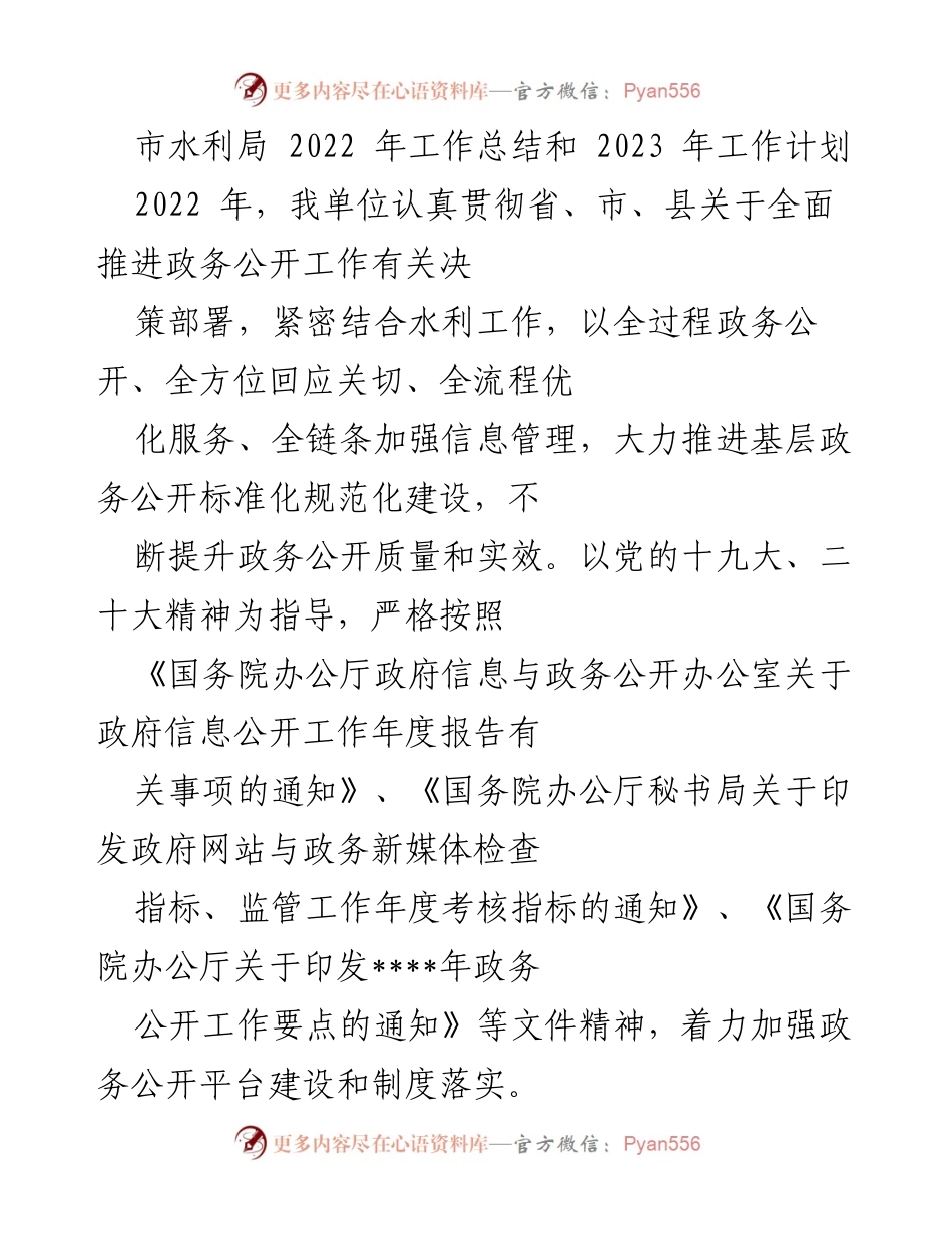 [工作总结] 市水利局 - 2022年工作总结与2023年工作计划概述.docx_第1页