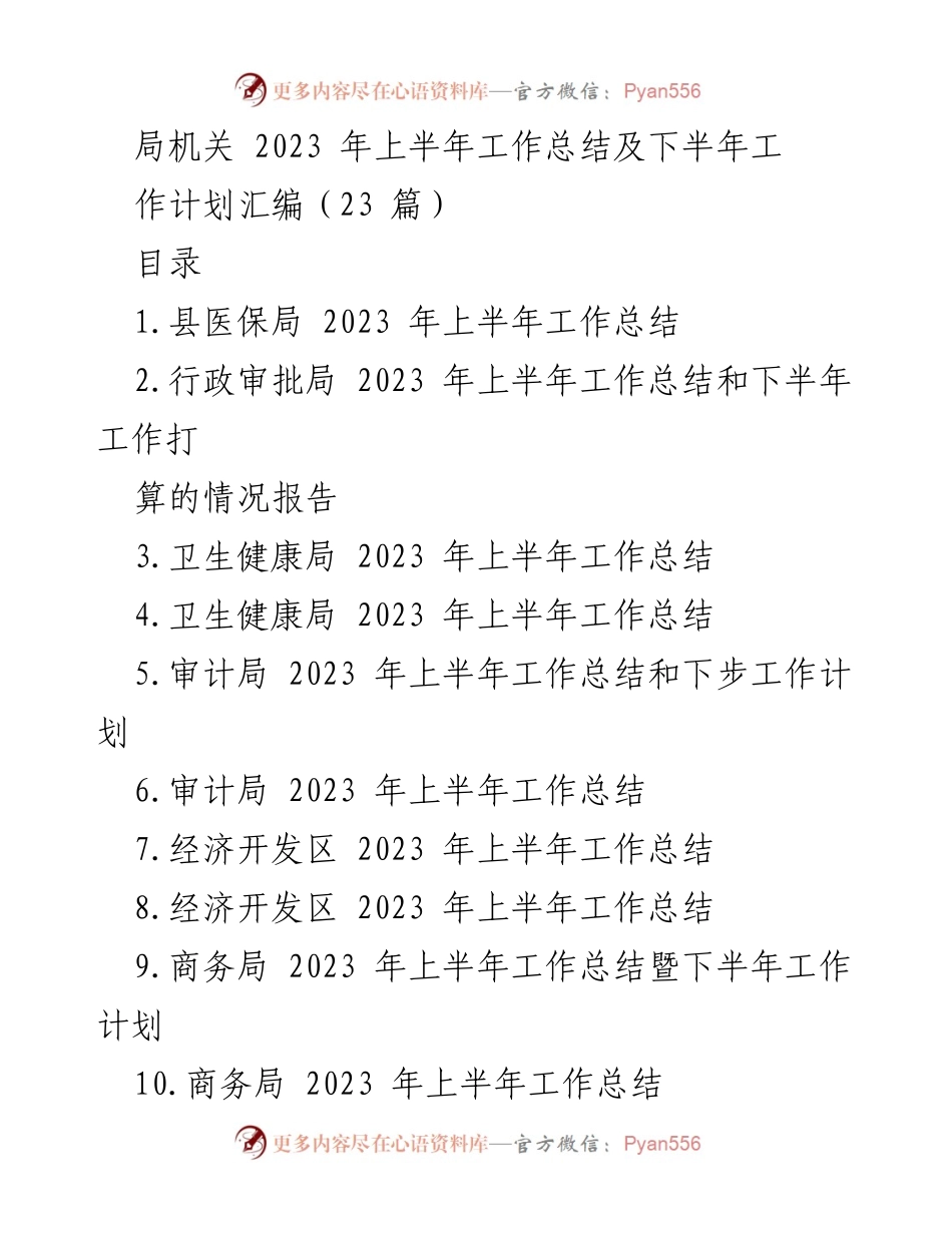 [工作总结] 年度工作汇报 - 2023 年上半年各局工作总结及下半年计划汇编.docx_第1页