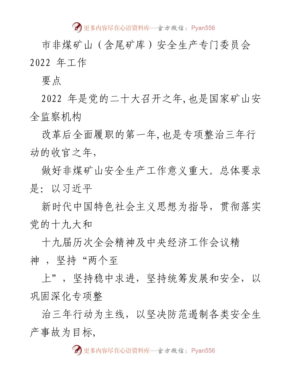 [工作总结] 市非煤矿山安全生产委员会 - 2022年非煤矿山安全生产工作总结与展望.docx_第1页