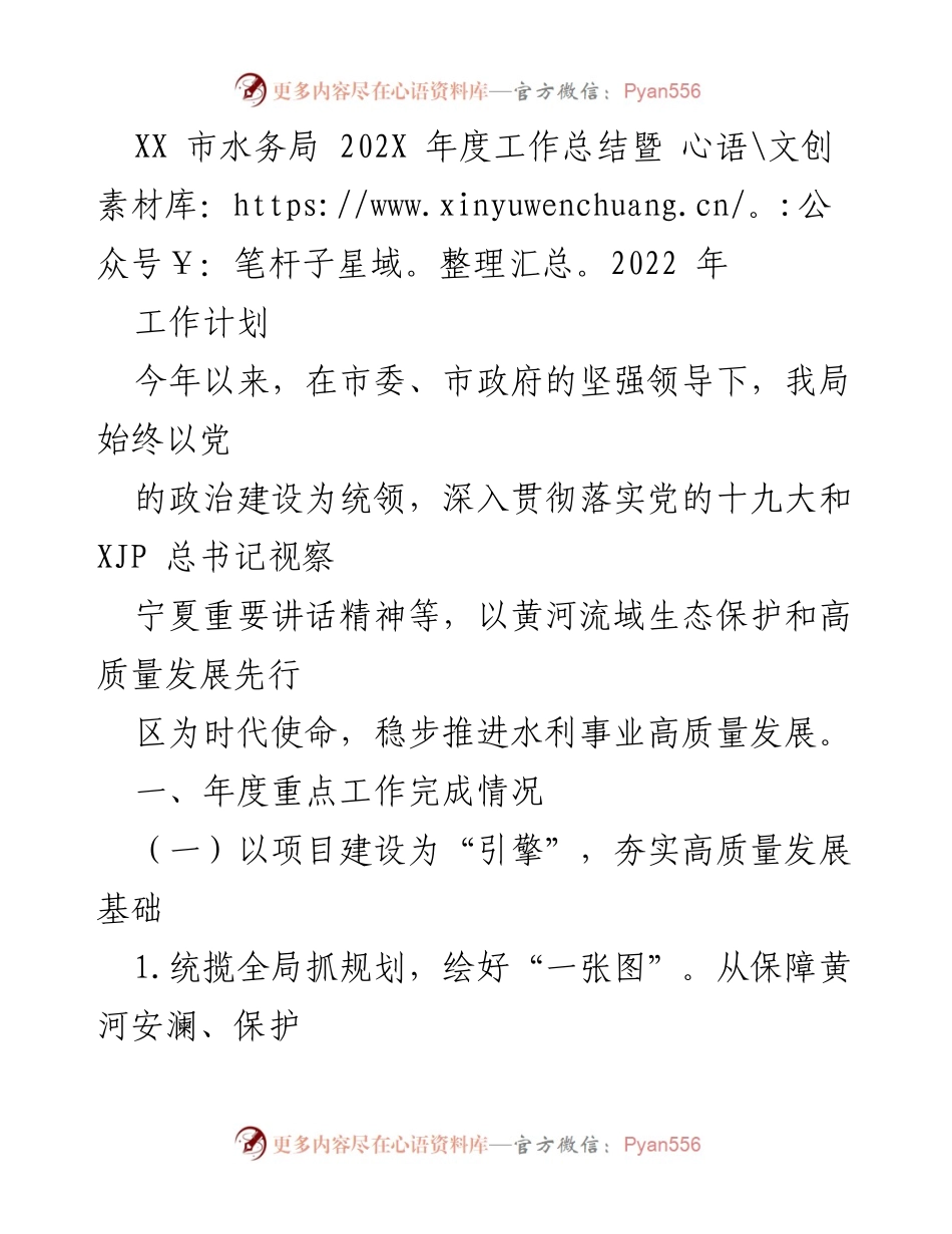 [工作总结] 年度工作总结 - XX市水务局202X年度工作总结暨2022年工作计划.docx_第1页
