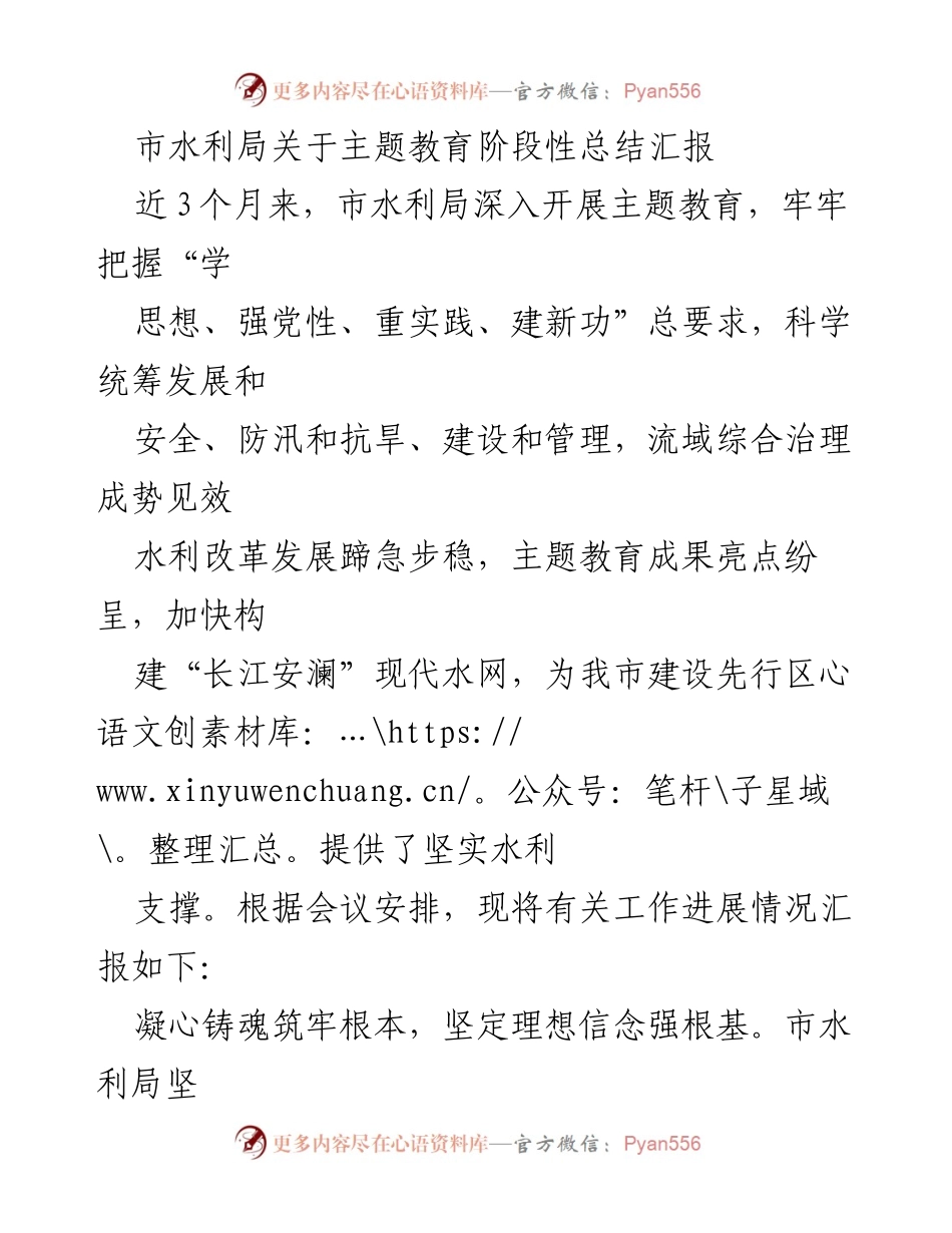 [工作总结] 市水利局 - 主题教育阶段性总结汇报.docx_第1页