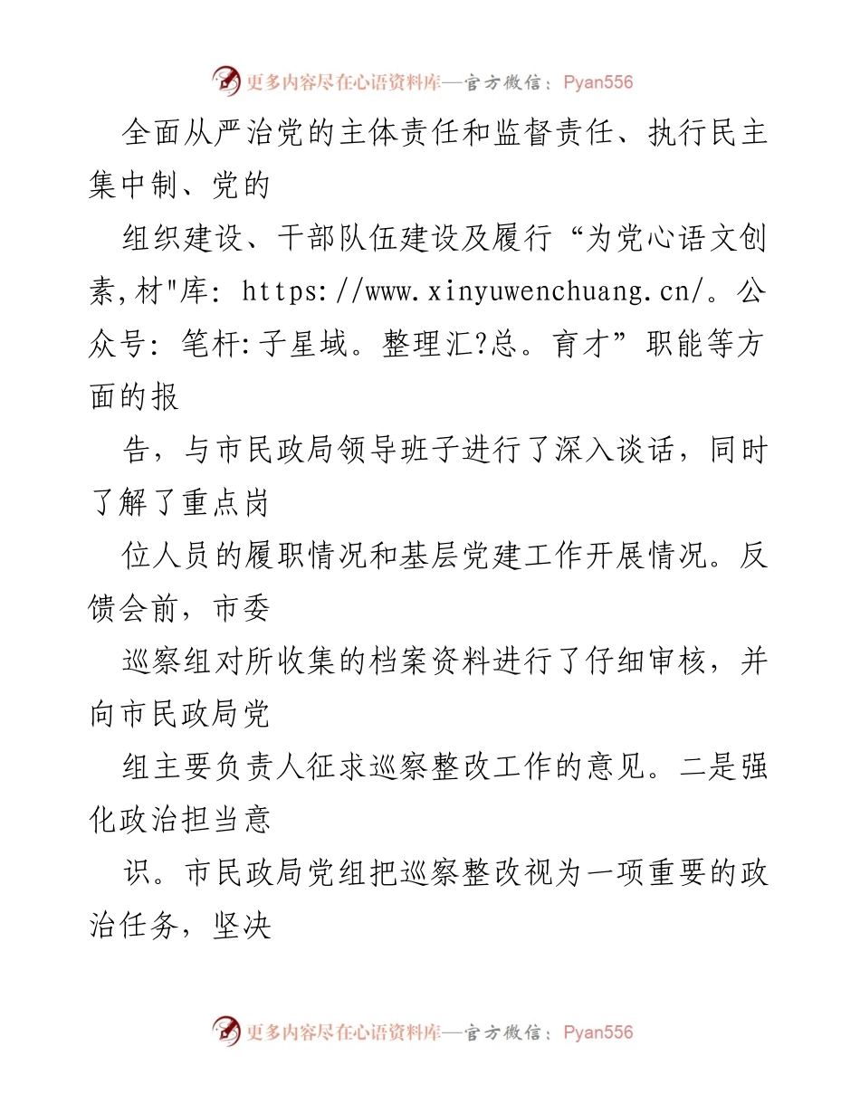[工作总结] 巡察整改 - 市民政局党组2024年巡察整改工作情况报告.docx_第2页