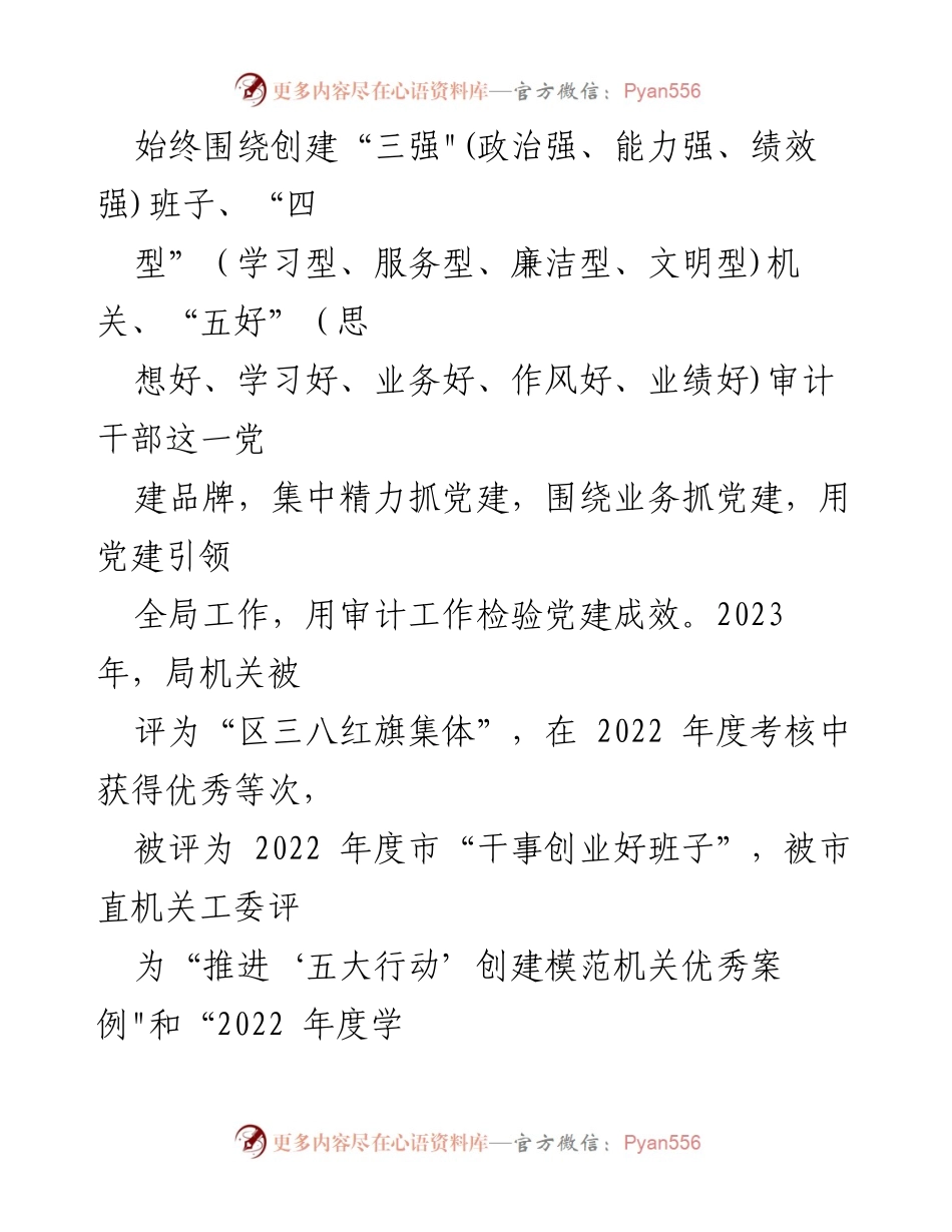 [工作总结] 市审计局 - 2023 年党建工作总结与成效分析.docx_第2页
