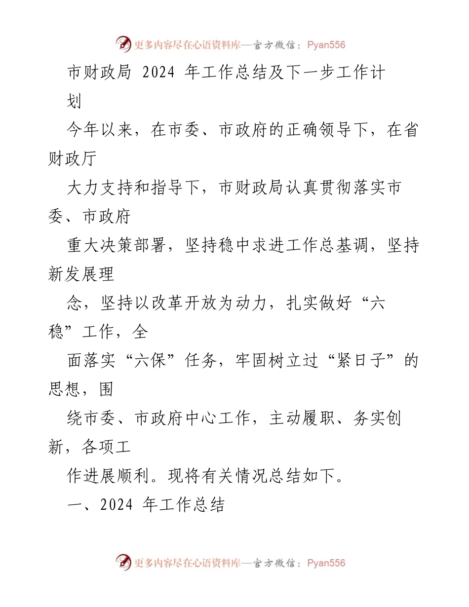 [工作总结] 市财政局 - 2024年工作总结与未来计划分析.docx_第1页