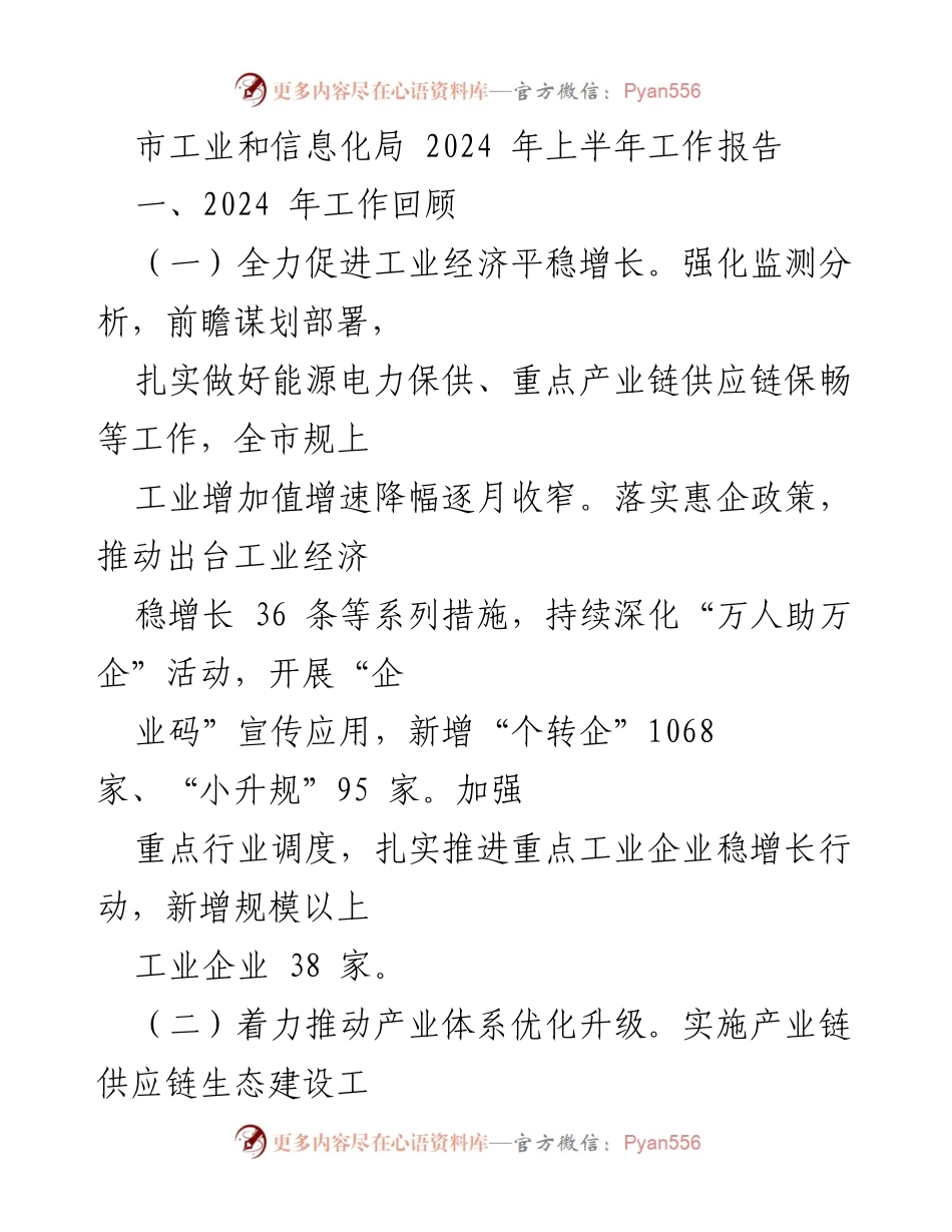 [工作总结] 市工业和信息化局 - 2024年上半年工业经济与产业发展工作报告.docx_第1页